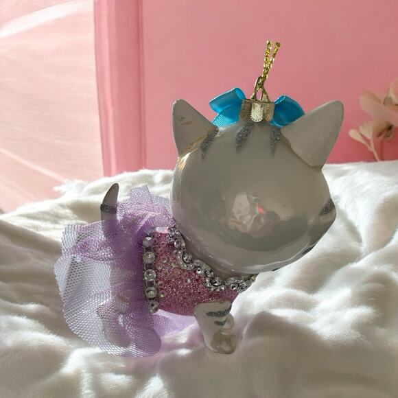 Robert Stanley Kitty Cat Glass Xmas Ornament Tutu Purple Pink Gray White Tabby - Picture 3 of 10